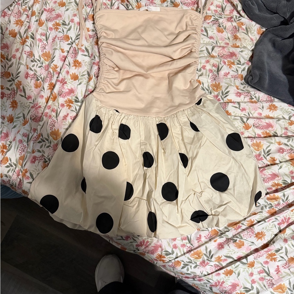 Polka Dot Dress with Ruched Bodice